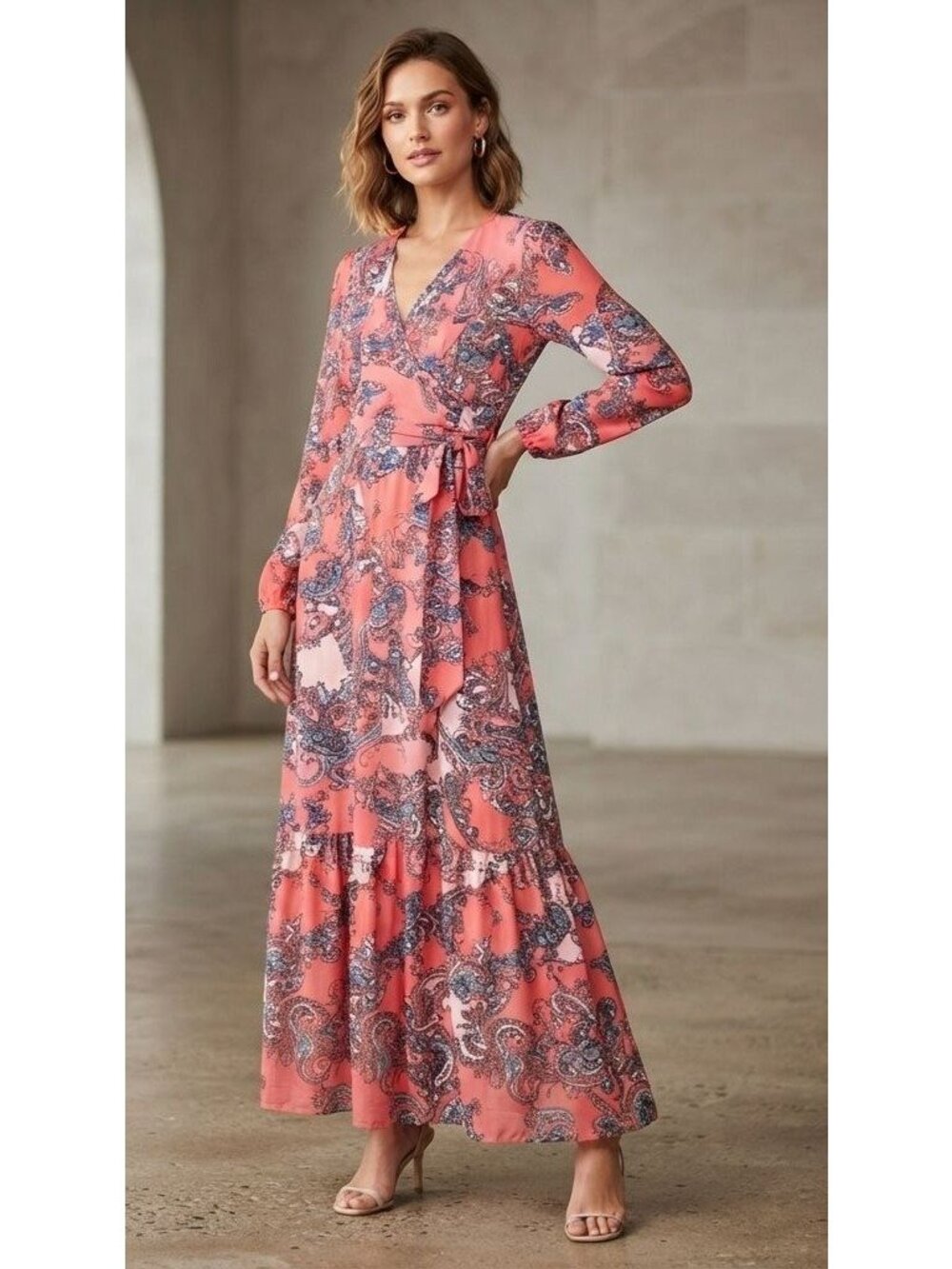 Women's - Hale Bob Paisley Long Sleeve Maxi Dress, Size Large